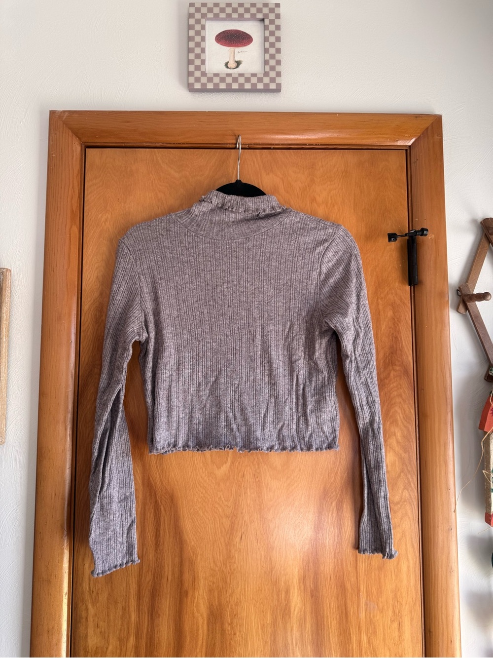 Madewell Taupe Ribbed Mock-Neck Long Sleeve Crop Top